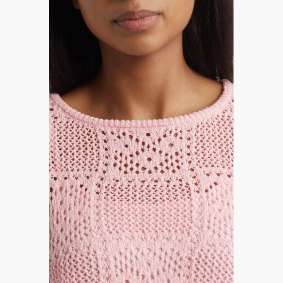BeachLunchLounge Tiara Crochet Look Sweater Petal Pink Size M - Picture 3 of 8